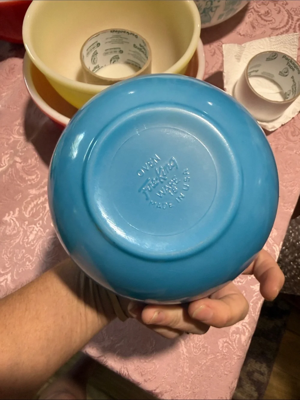 Vintage Fire king primary rolled rim mixing bowl set